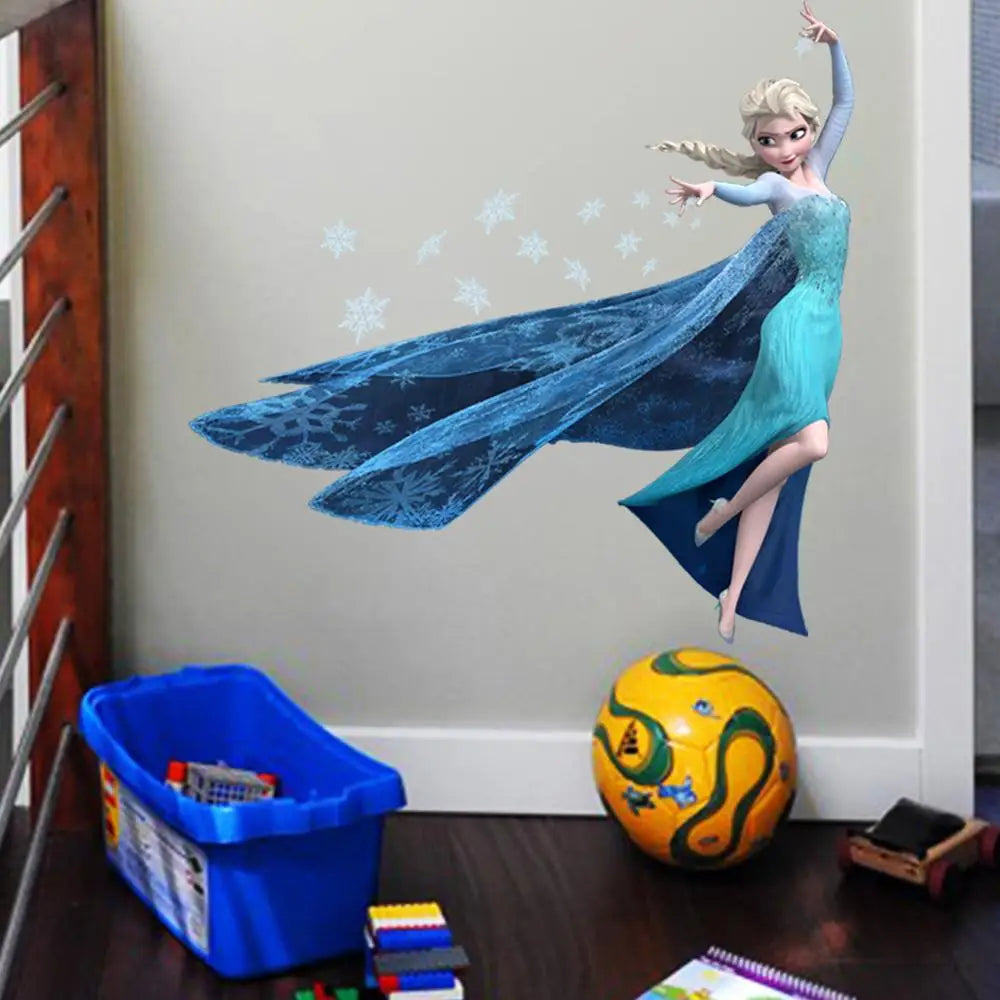Cartoon Princess Elsa Wall Stickers for Kids Rooms Girls Bedroom Poster Vinyl DIY Mural Art Adesivo de parede Decal Baby Nursery