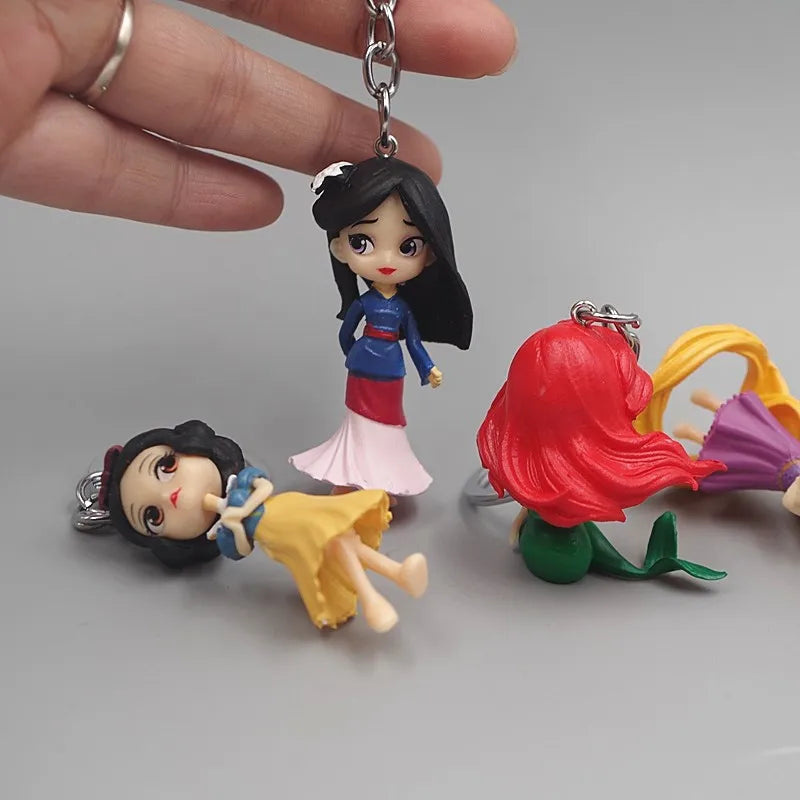 4pcs/lot Princesses Snow White Hua Mulan Mermaid Rapunzel PVC Keychain Figure Doll Figures Toys 5cm