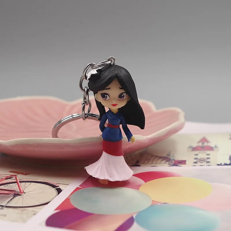 4pcs/lot Princesses Snow White Hua Mulan Mermaid Rapunzel PVC Keychain Figure Doll Figures Toys 5cm