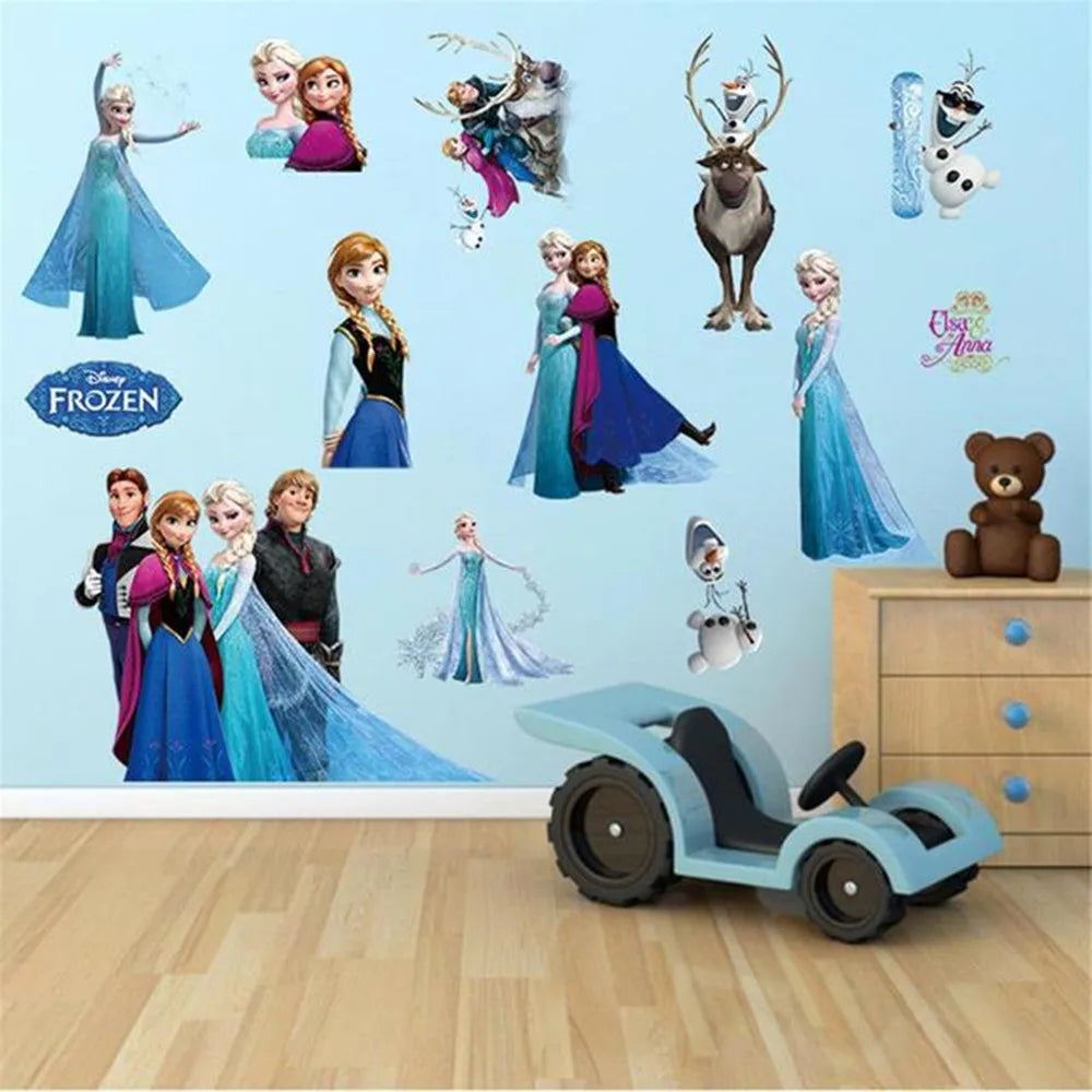 Cartoon Princess Elsa Wall Stickers for Kids Rooms Girls Bedroom Poster Vinyl DIY Mural Art Adesivo de parede Decal Baby Nursery