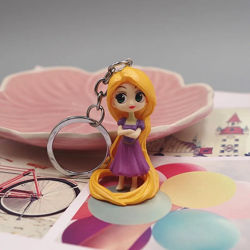 4pcs/lot Princesses Snow White Hua Mulan Mermaid Rapunzel PVC Keychain Figure Doll Figures Toys 5cm