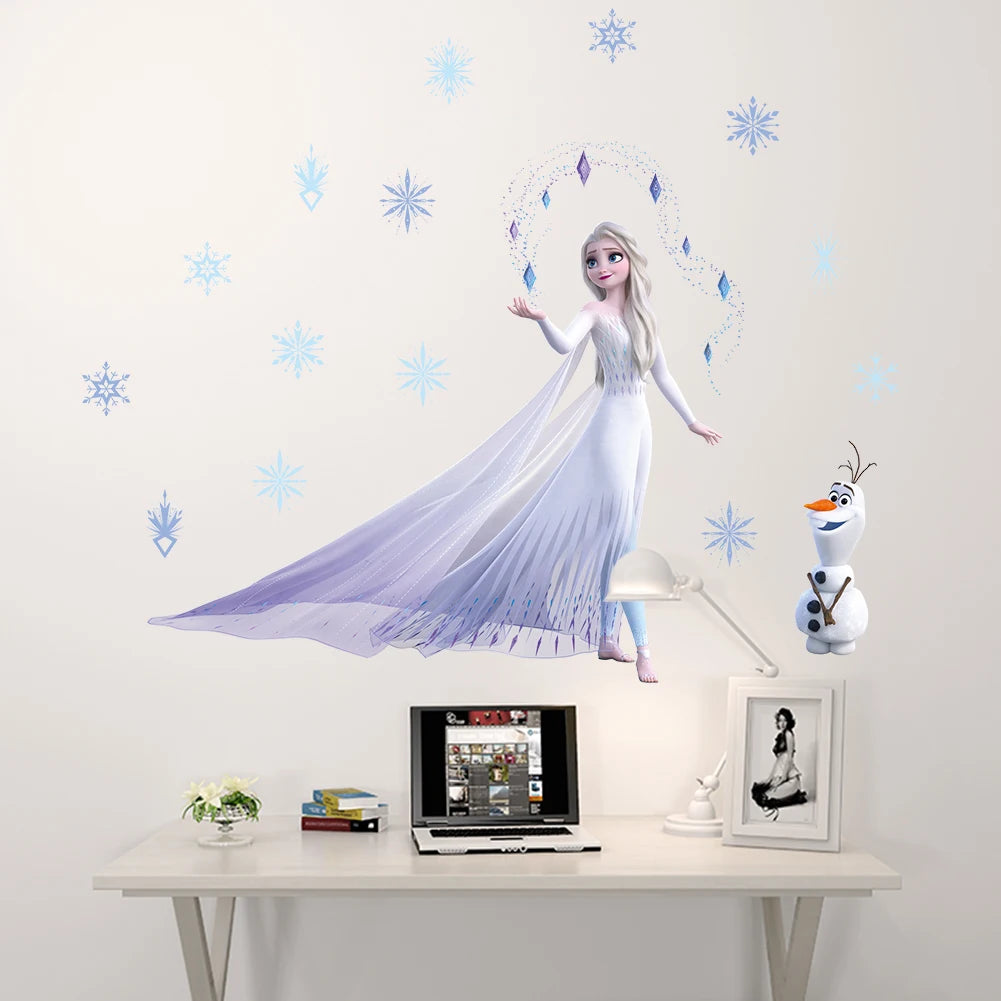 Cartoon Princess Elsa Wall Stickers for Kids Rooms Girls Bedroom Poster Vinyl DIY Mural Art Adesivo de parede Decal Baby Nursery