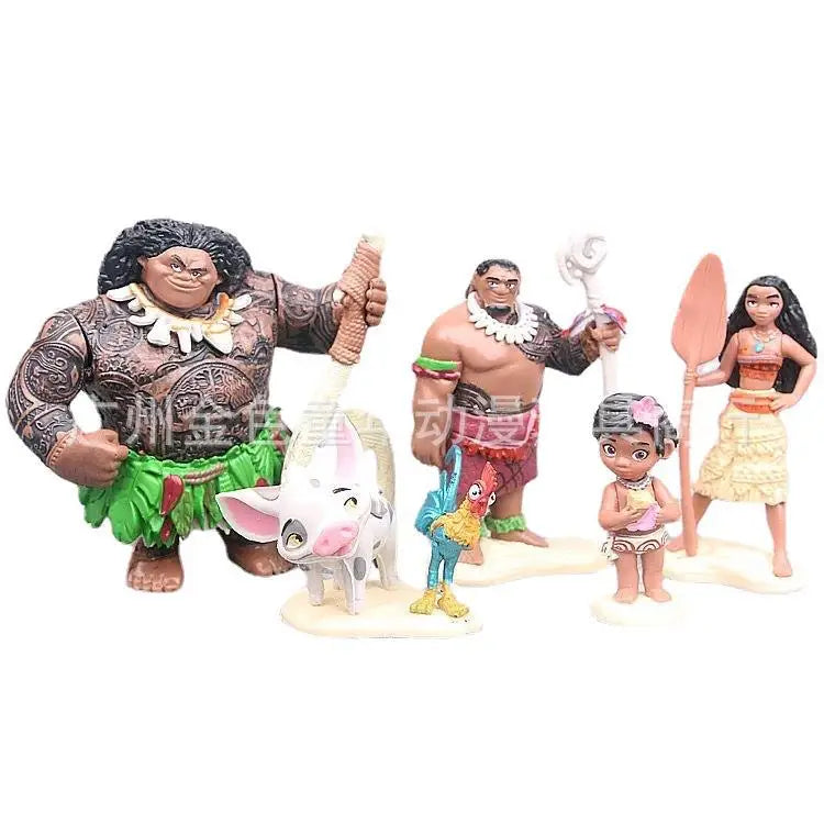 6pcs/Set 6-12cm Princess Moana Maui Chief Tui Tala Heihei Pua Action Figure Cartoon Animals Mini Model Toys Kids Gift Brinquedos