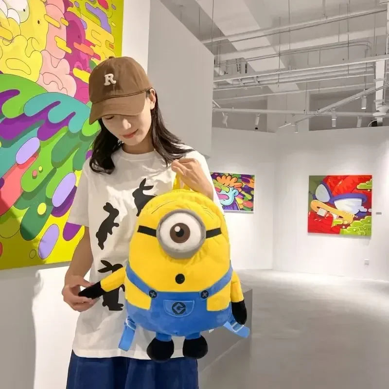 Hot Minions Movie Figures Cute Cartoon Plush Backpack Hipcool Fallow Anime Big Eyes Bag Large-Capacity Schoolbag Toys Women Gift