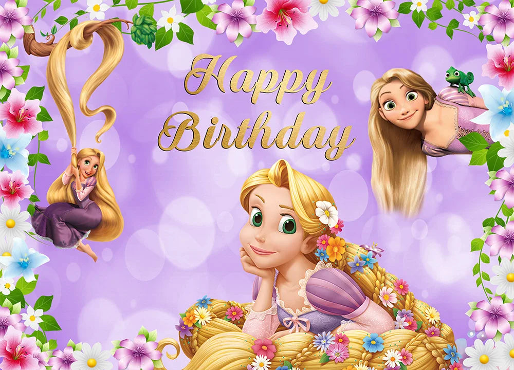 Tangled Rapunzel Photography Backdrop Girl Birthday Photo Backdrop Disney Princess Birthday Decor Banner Poster Photo Booth Prop