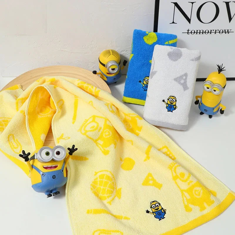 Minions 2024 new cotton children's towel image cartoon god stealing milk dad cute big eyes cute face towel soft, comfortable sma