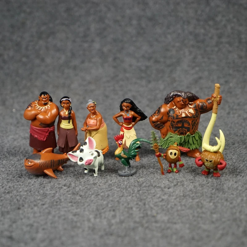 Disney Cartoon Moana Ocean Adventure Anime Film Characters Action Figure Princess Moana Doll Table Ornaments Kids Toy 10PCS
