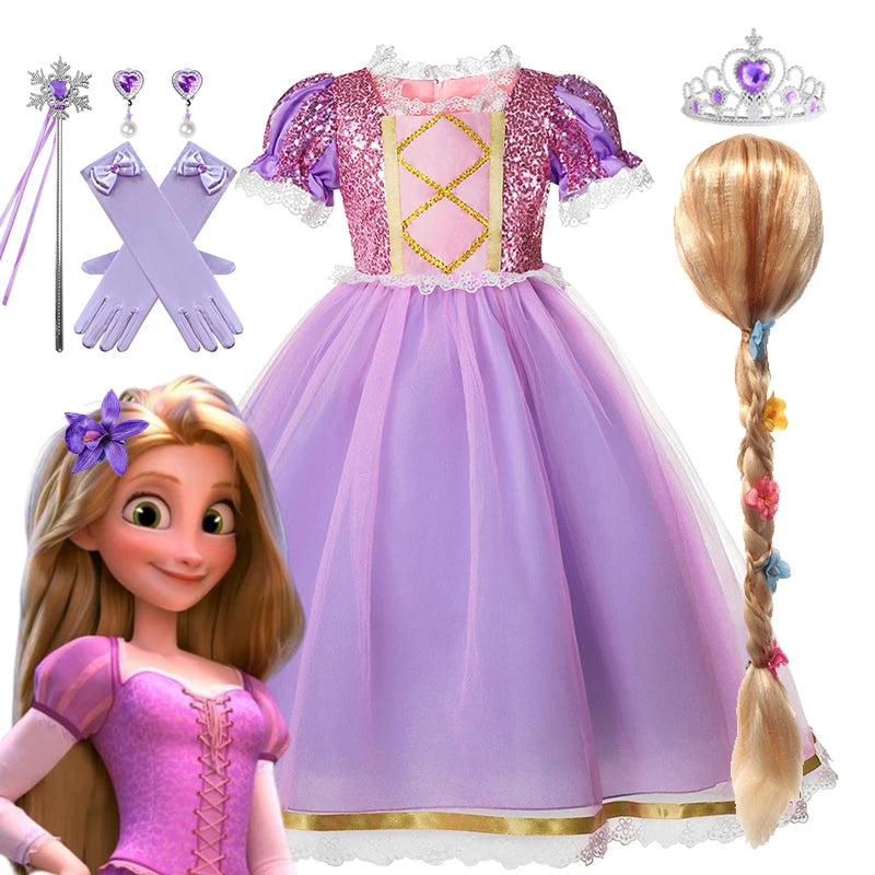 Tangled Magic Hair Princess Rapunzel for Girls Costume Kid Cosplay Carnival Party Vestido Birthday Christmas Dress Girls Clothes