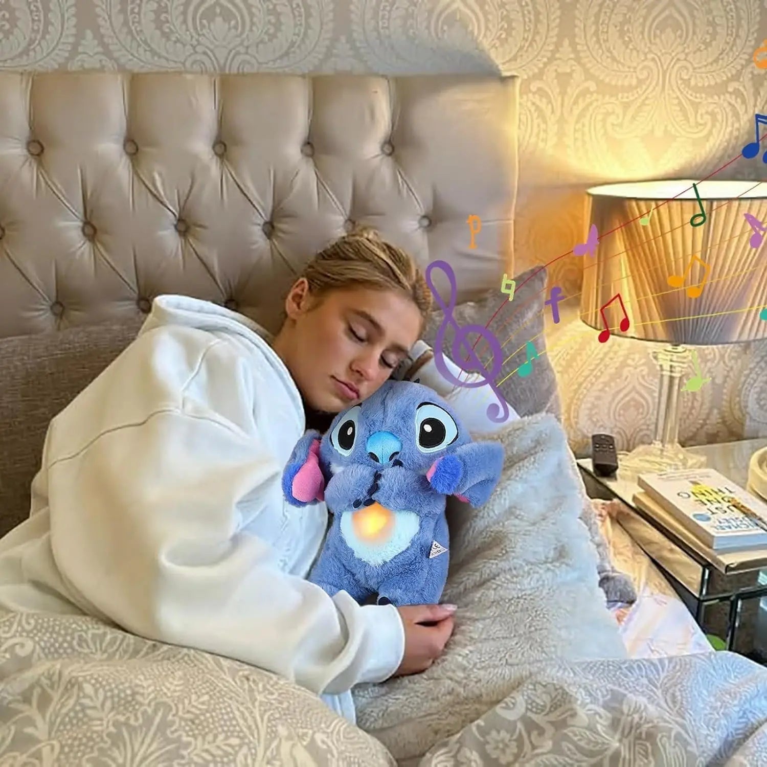 New 30cm Breathing Stitch Plush Doll Soothing Peluche Lilo&Stitch Kawaii Toy Anime Baby Music Light Child Sleep Model Kid Gift
