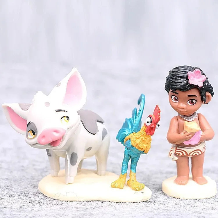 6pcs/Set 6-12cm Princess Moana Maui Chief Tui Tala Heihei Pua Action Figure Cartoon Animals Mini Model Toys Kids Gift Brinquedos