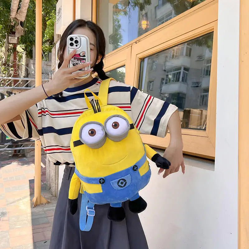 Hot Minions Movie Figures Cute Cartoon Plush Backpack Hipcool Fallow Anime Big Eyes Bag Large-Capacity Schoolbag Toys Women Gift