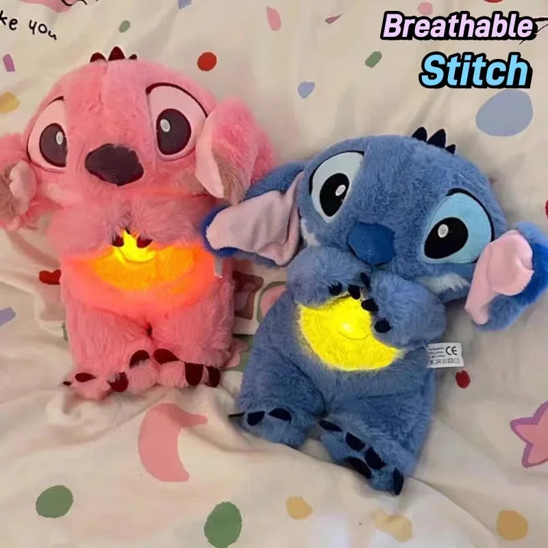 New 30cm Breathing Stitch Plush Doll Soothing Peluche Lilo&Stitch Kawaii Toy Anime Baby Music Light Child Sleep Model Kid Gift