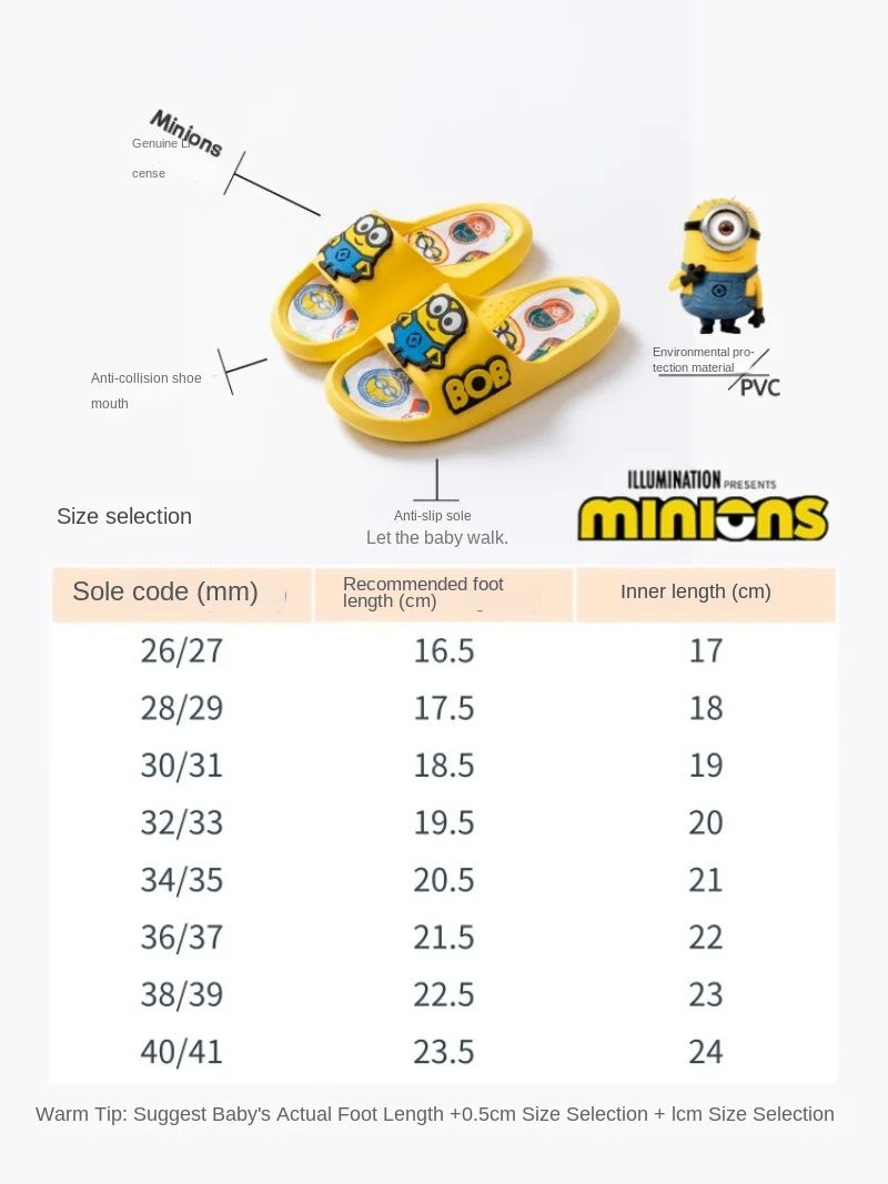 Anime Minions Children's Summer Open Toed Slippers Kawaii Comfortable Soft Bottom Non Slip Slippers Cute Beach Sandals Kids Gift