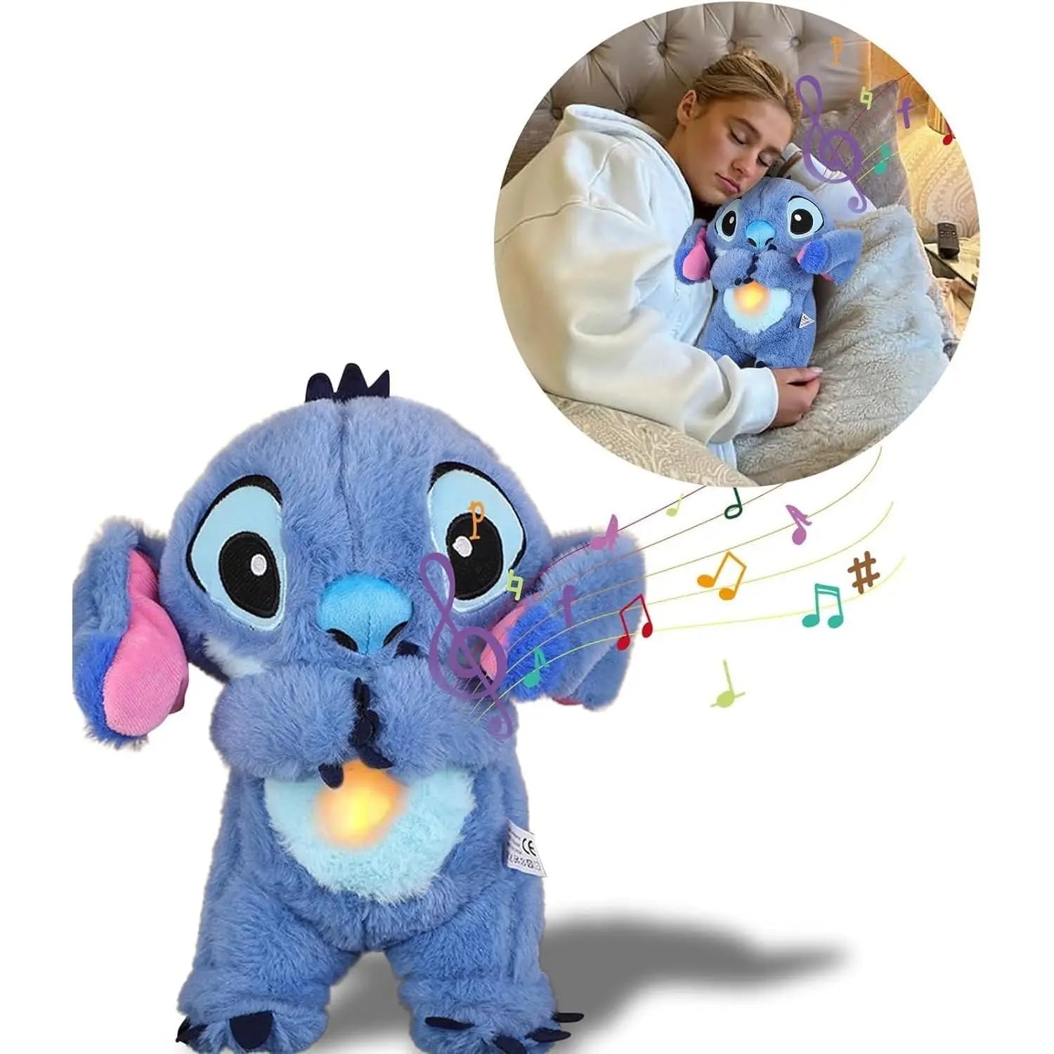 New 30cm Breathing Stitch Plush Doll Soothing Peluche Lilo&Stitch Kawaii Toy Anime Baby Music Light Child Sleep Model Kid Gift