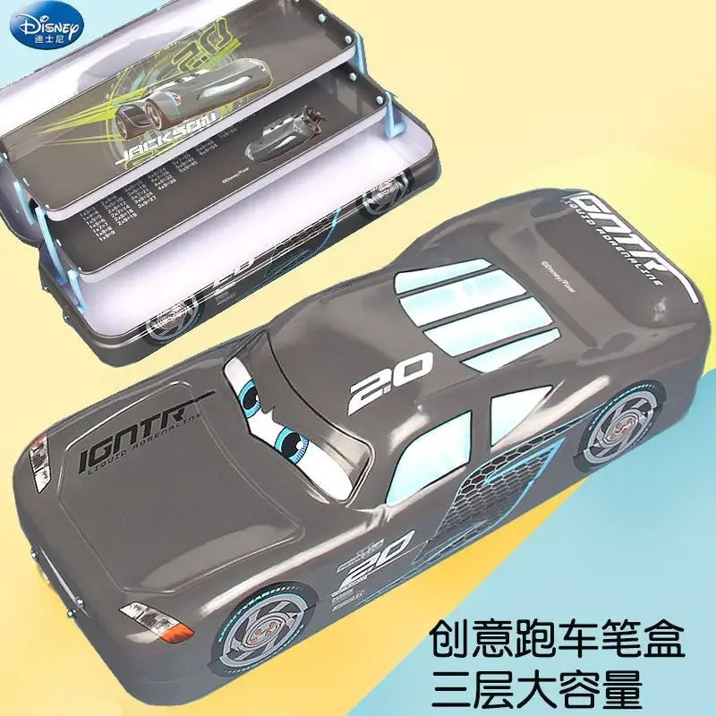 Disney Lightning McQueen Stitch Mickey creative three-dimensional cartoon pencil case three-layer folding car shape can be slid