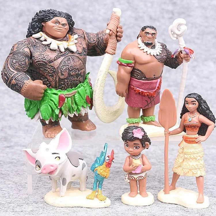 6pcs/Set 6-12cm Princess Moana Maui Chief Tui Tala Heihei Pua Action Figure Cartoon Animals Mini Model Toys Kids Gift Brinquedos