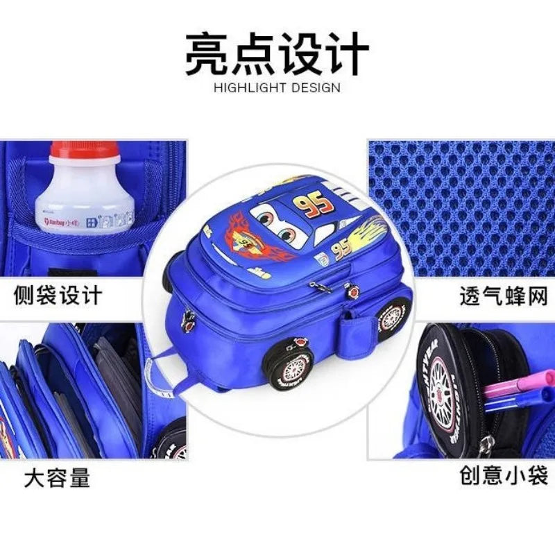 Disney Lightning McQueen Cars Cartoon Animation Children's Schoolbag Elementary School Large Capacity Wear-Resistant Backpack