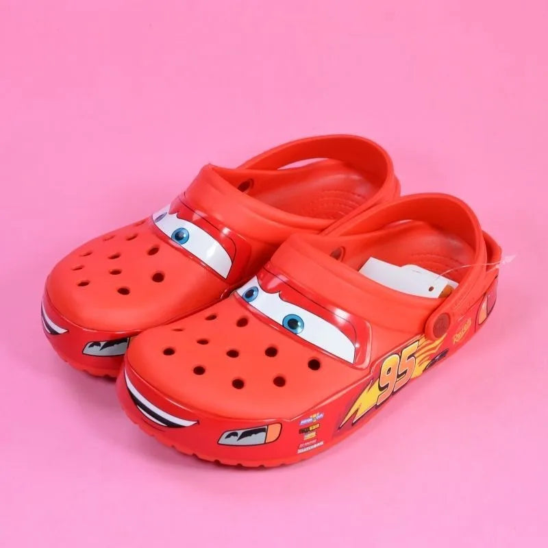 Disney Lightning McQueen Pixar Cartoon Solid Color Waterproof Slippers Outdoor Beach Shoes Breathable Casual Sandals Baotou
