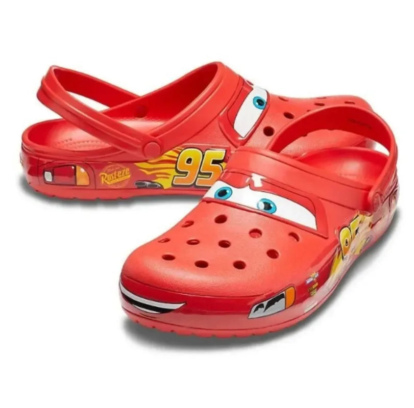 Disney Lightning McQueen Pixar Cartoon Solid Color Waterproof Slippers Outdoor Beach Shoes Breathable Casual Sandals Baotou