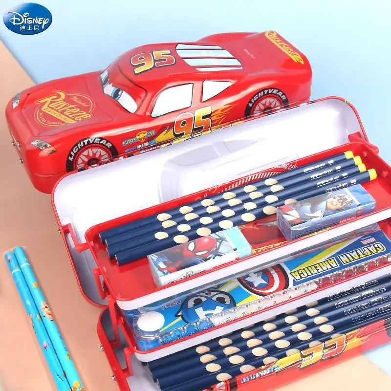 Disney Lightning McQueen Stitch Mickey creative three-dimensional cartoon pencil case three-layer folding car shape can be slid