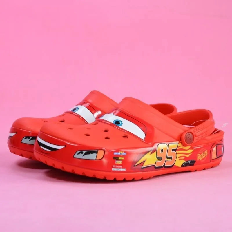 Disney Lightning McQueen Pixar Cartoon Solid Color Waterproof Slippers Outdoor Beach Shoes Breathable Casual Sandals Baotou